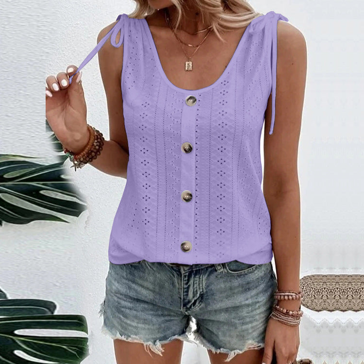 Wholesale spring and summer women's casual solid color U-collar vest T